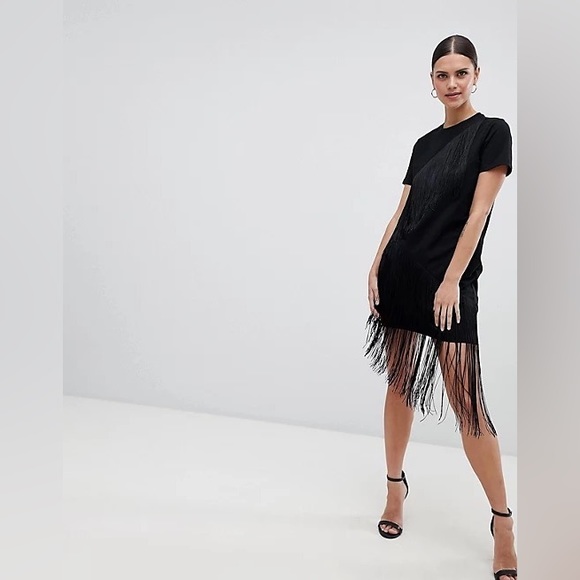 ASOS Mini T-Shirt Dress With Fringe Detail - Picture 2 of 9